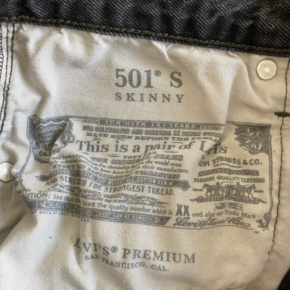 Levis 501 S High-Rise Grunge Button Fly Distressed Black Jeans W27 L28 - Picture 8 of 11